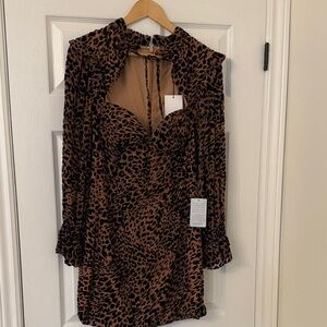 Lavish Alice Black and Brown Animal Print Long Sleeve Dress